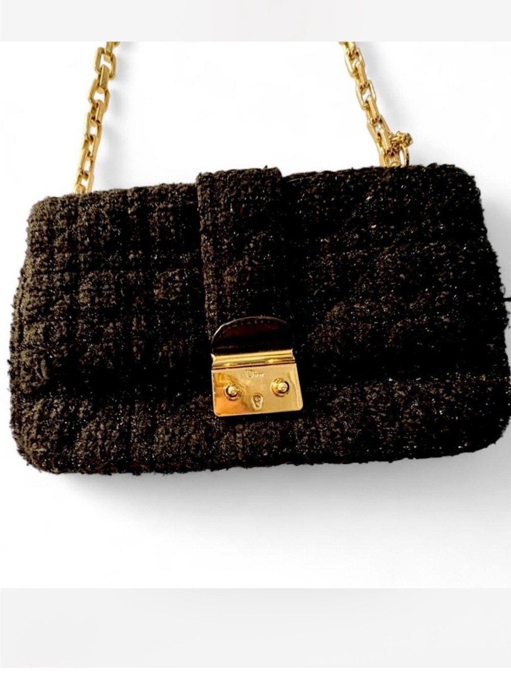 Dior Black Tweed Crossbody with Gold Chain and Lock